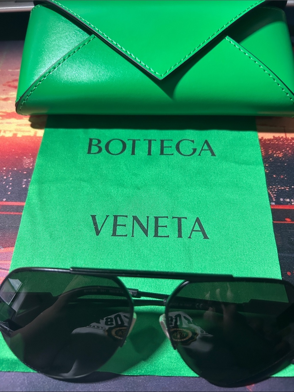 Bottega Veneta Womens BV 1150S Aviator Sunglasses Black Metal